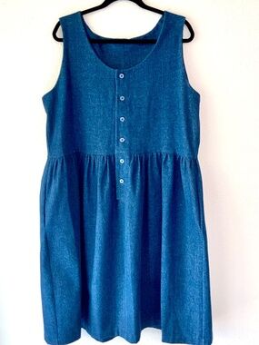 PLUS SIZE! Denim Dress Handcrafted Gathered Jean Size 2X Prairie Homestead